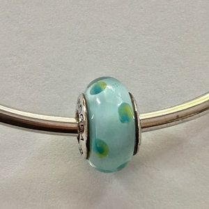 Authentic Pandora, blue Murano glass bead with polkadots